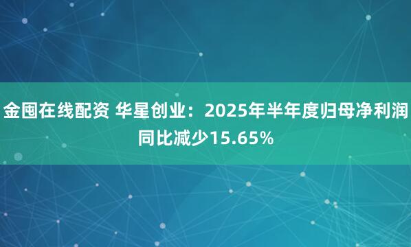 金囤在线配资 华星创业：2025年半年度归母净利润同比减少15.65%